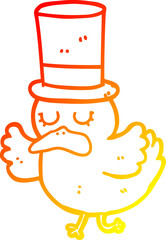 warm gradient line drawing cartoon duck wearing top hat