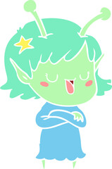 happy alien girl flat color style cartoon