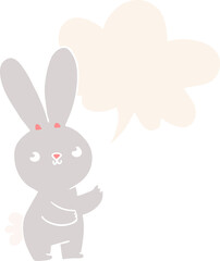 cute cartoon rabbit and speech bubble in retro style