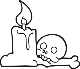 black and white cartoon spooky skull and candle