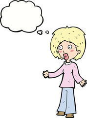 cartoon surprised woman with thought bubble