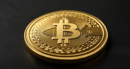  Golden Bitcoin coin, symbol of digital currency