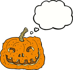 cartoon pumpkin with thought bubble