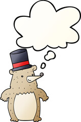 cartoon bear in top hat and thought bubble in smooth gradient style