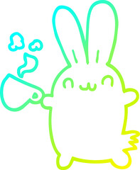 cold gradient line drawing cute cartoon rabbit drinking coffee