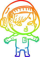 rainbow gradient line drawing cartoon astronaut woman
