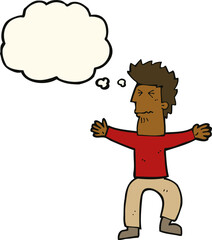 cartoon stressed out man with thought bubble