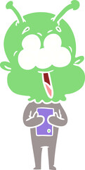 happy flat color style cartoon alien