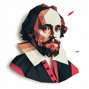 Portrait of William Shakespeare 500th anniversary, isolated on a white background. Paper cutout.