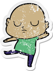 distressed sticker of a cartoon bald man