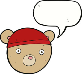 cartoon teddy bear hat with speech bubble