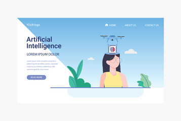 Artificial Intelligence, Chatbot, using and chatting artificial intelligence chat bot developed by tech company. Digital chat bot, robot application, conversation assistant concept flat vector