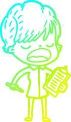 cold gradient line drawing cartoon woman talking