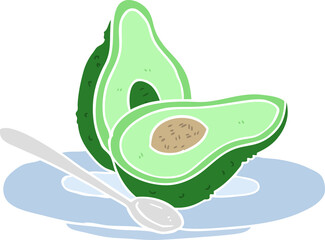 flat color style cartoon halved avocado