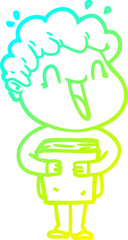 cold gradient line drawing cartoon happy man