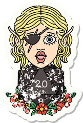 elf rogue character with natural twenty dice roll grunge sticker