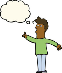 cartoon man advising caution with thought bubble