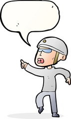 cartoon man in bike helmet pointing with speech bubble