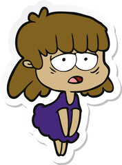 sticker of a cartoon tired woman