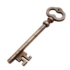 A rusty old key with a silver handle Isolated on transparent background, PNG
