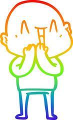 rainbow gradient line drawing happy cartoon bald man