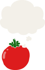 cartoon tomato and thought bubble in retro style