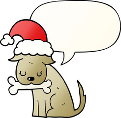 cute christmas dog and speech bubble in smooth gradient style