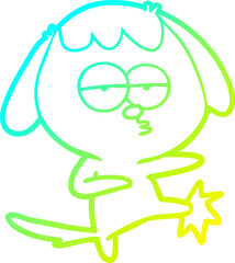 cold gradient line drawing cartoon bored dog kicking leg