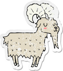 distressed sticker of a cartoon goat