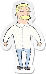 retro distressed sticker of a cartoon man with mustache