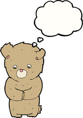 cartoon shy teddy bear with thought bubble