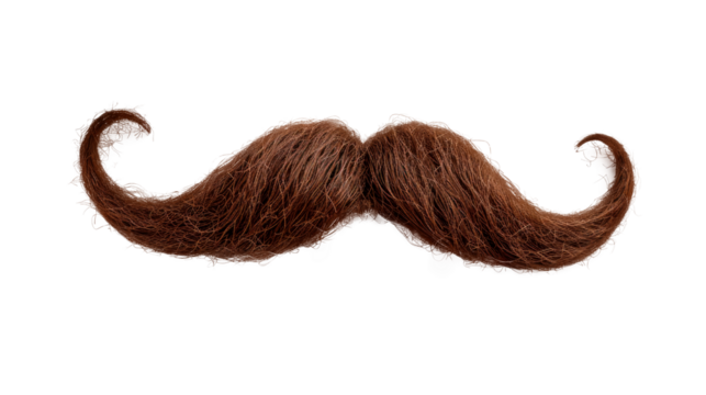 A mustache with a brown color and a long shape Isolated on transparent background, PNG