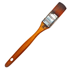 A paintbrush with a wooden handle and a silver tip Isolated on transparent background, PNG