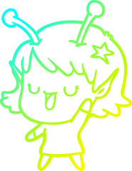 cold gradient line drawing happy alien girl cartoon