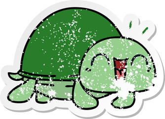 distressed sticker of a quirky hand drawn cartoon turtle