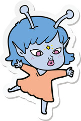sticker of a pretty cartoon alien girl