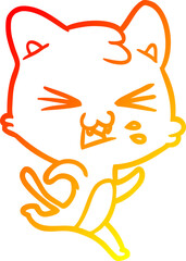 warm gradient line drawing cartoon cat hissing