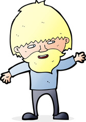 cartoon happy bearded man waving