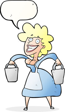 recommend clip art: cartoon milkmaid carrying buckets with speech bubble