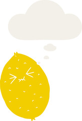 cartoon bitter lemon and thought bubble in retro style