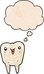 cartoon tooth and thought bubble in grunge texture pattern style
