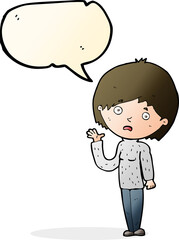 cartoon worried woman with speech bubble