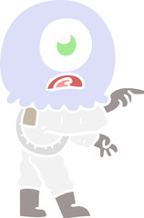 Fototapeta premium flat color style cartoon cyclops alien spaceman pointing