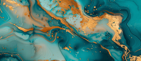 Golden turquoise stone background with marble texture