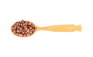 Obraz premium Coffee beans in a spoon isolate