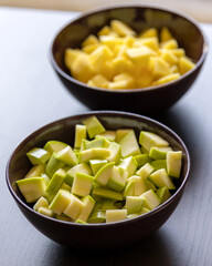 chopped zucchini in bowl close-up