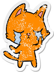 distressed sticker of a crying cartoon cat