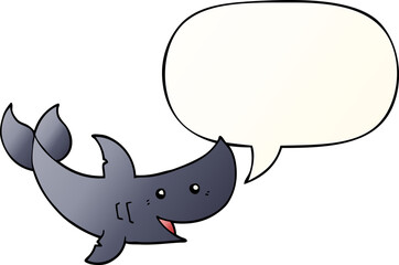 cartoon shark and speech bubble in smooth gradient style