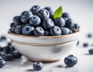 Blueberries in a ceramic bowl white background