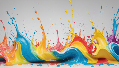 Colorful wave watercolor paint splash border with liquid drops